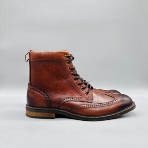 Vionic Boots Mens 10.5 Brown Leather Wesley Combat Brogue Ankle Zip Lace Up